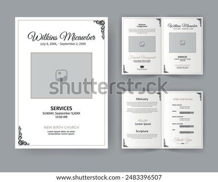 Funeral  Template for Memorial Program. Minimalist Bifold Brochure Design Layout.