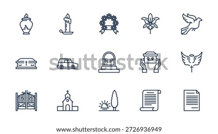 funeral themes  icon set with thick lines vector illustration