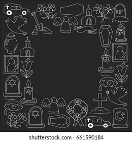 Funeral thin line icon. Set of funeral objects Doodle vector icons RIP