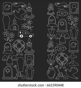Funeral thin line icon. Set of funeral objects Doodle vector icons RIP