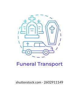 Funeral transports blue gradient concept icon. Delivery individuals to burial place. Medical vehicle service. Round shape line illustration. Abstract idea. Graphic design. Easy to use in presentation
