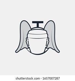 Funeral Urn Logo Template. Modern Icon with Tau Cross and Wings Elements. Clean Design Isolated on White Background. Editable Vector Illustration