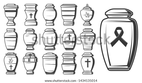 Funeral Urn Sketches Vector Cremation Burial Stock Vector Royalty