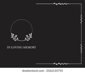 Funeral vector card. Empty card. Black and white background and frame