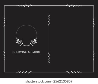 Funeral vector card. Empty card. Black and white background and frame. Funeral invitation