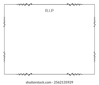 Funeral vector card. Empty card. Black and white background and frame. Rest in peace text