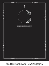 Funeral vector card. Empty card. Black and white frame with text