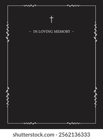 Funeral vector card. Empty card. Black and white frame and text