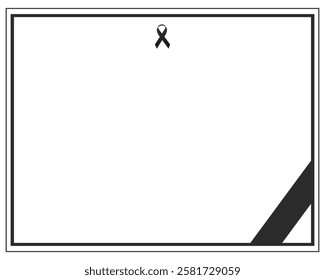 Funeral vector card. Empty card with black ribbon in the centre and black frame