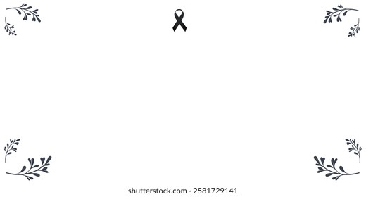 Funeral vector card. Empty card with black ribbon in the centre