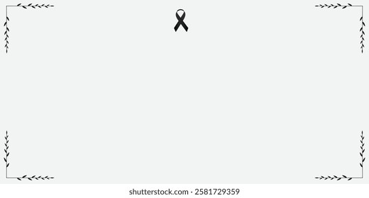 Funeral vector card. Empty card with black ribbon in the centre and grey background