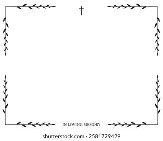 Funeral vector card. Empty card with black cross and leaves