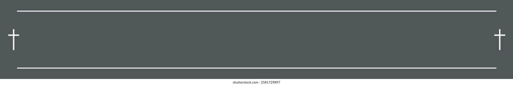 Funeral vector card. Empty card with black cross. Long banner with grey background