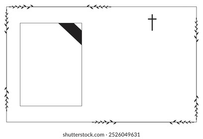 Cartão de vetor funerário. Cartão vazio. Modelo de convite para anúncio de funeral digital no Illustrator vetorial