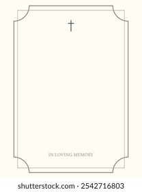 Funeral vector card. Empty card. Digital Funeral Announcement Invitation Template in vector Illustrator. Cross