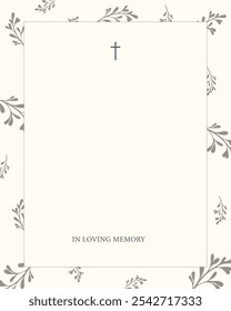 Funeral vector card. Empty card. Digital Funeral Announcement Invitation Template