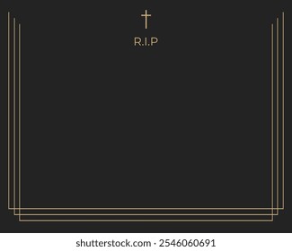 Funeral vector card. Empty card. Digital Funeral Announcement Invitation. Black card with golden frame