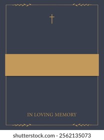 Funeral vector card. Empty card with empty gold frame for text. In loving memory