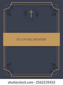 Funeral vector card. Empty card with gold frame for text