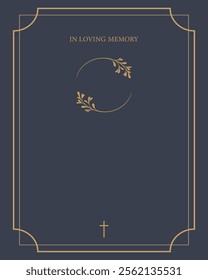  Funeral vector card. Empty card with gold frame