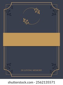 Funeral vector card. Empty card with empty gold frame for text