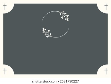 Funeral vector card. Empty card with grey cross in the corners