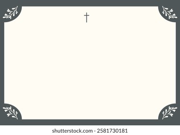 Funeral vector card. Empty card with leaves in the corners. White background