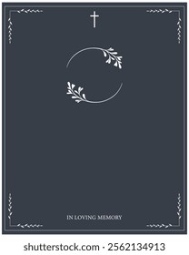 Funeral vector card. Empty card with photo frame and leaves