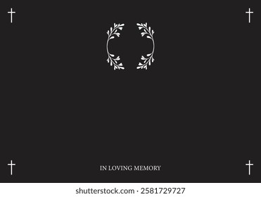 Funeral vector card. Empty card with white cross in the corners