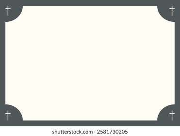 Funeral vector card. Empty card with white cross in the corners . White card