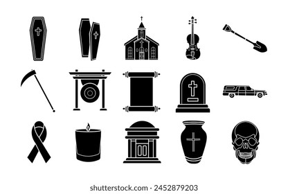 Funeral Vector Set Illustration Filled