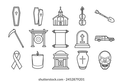 Funeral Vector Set Illustration Outline