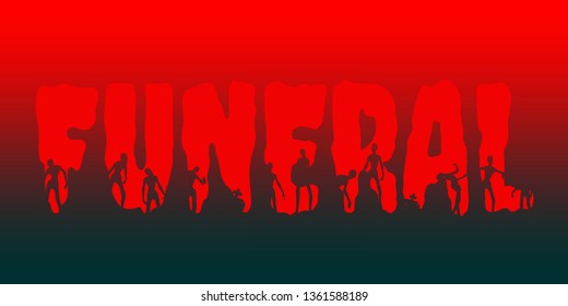 Funeral word and silhouettes on them. Halloween theme background