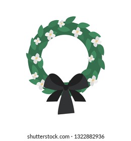 Funeral wreath color vector icon. Flat design