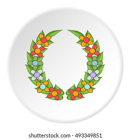 Funeral wreath icon in cartoon style isolated on white circle background. Flower symbol vector illustration