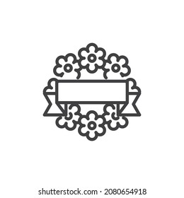 Funeral Wreath Line Icon. Linear Style Sign For Mobile Concept And Web Design. Memorial Flowers Wreath Outline Vector Icon. Symbol, Logo Illustration. Vector Graphics