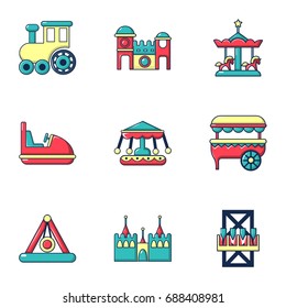 Funfair Attractions Icons Set Flat Set Stock Illustration 738979876 ...