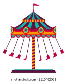 Funfair chairswing. Round kid attraction. Amusement park ride