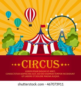 Funfair. Circus performance, Circus tent. Flat illustration