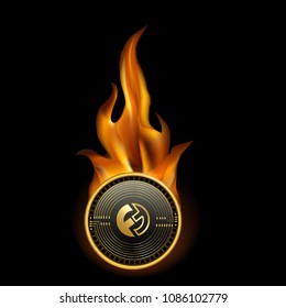 Funfair Cryptocurrency Coin On Fire Background