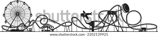 Funfair Rides Black Silhouettes Amusement Park Stock Vector (Royalty ...