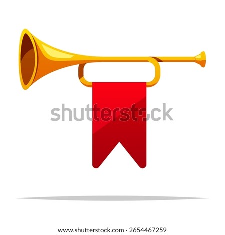Funfare trumpet with red flag vector isolated illustration