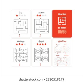 Fun-Filled Square Maze Collection: 4 Printable Puzzles for Kids of All Skill Levels with Solutions - Vector Set 0595
