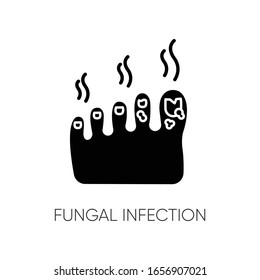 Fungal Infection Black Glyph Icon. Dermatological Infectious Disease, Skincare Problem, Bad Hygiene Silhouette Symbol On White Space. Fungus Infected Feet Vector Isolated Illustration