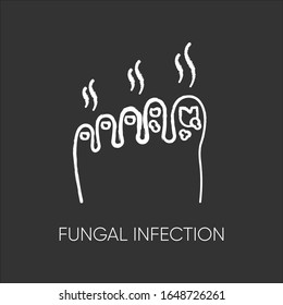 Fungal Infection Chalk White Icon On Black Background. Dermatological Infectious Disease, Skincare Problem, Bad Hygiene. Fungus Infected Feet Isolated Vector Chalkboard Illustration