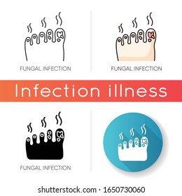 Fungal Infection Icon. Linear Black And RGB Color Styles. Dermatological Infectious Disease, Skincare Problem, Bad Hygiene. Medical Diagnosis. Fungus Infected Feet Isolated Vector Illustrations