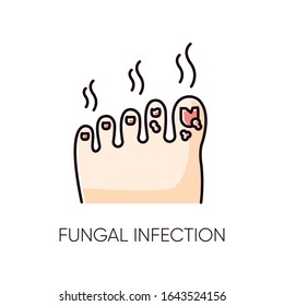 Fungal Infection RGB Color Icon. Dermatological Infectious Disease, Skincare Problem, Bad Hygiene. Medical Diagnosis, Healthcare And Medicine. Fungus Infected Feet Isolated Vector Illustration