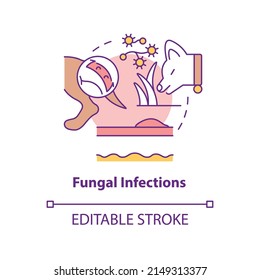 Fungal infections concept icon. Protecting dog against disease abstract idea thin line illustration. Yeast dermatitis. Isolated outline drawing. Editable stroke. Arial, Myriad Pro-Bold fonts used