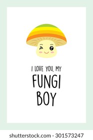 fungi boy mushroom vector card