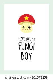 fungi boy mushroom vector card